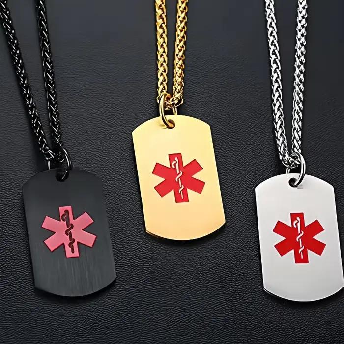 Collier d'alerte médicale pour hommes et femmes, pendentif d'étiquette de chien d'urgence médicale gravé en acier inoxydable, bijoux d'identification médicale personnalisés