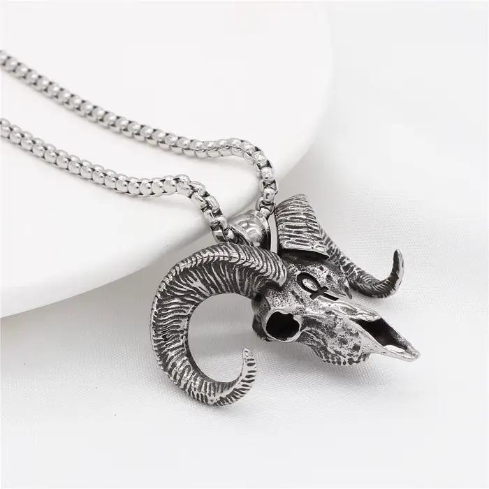 Collier pendentif tête de chèvre gothique pour hommes, collier croix éma enne, acier inoxydable vintage, bijoux de motard, cadeaux à la mode, vente en gros
