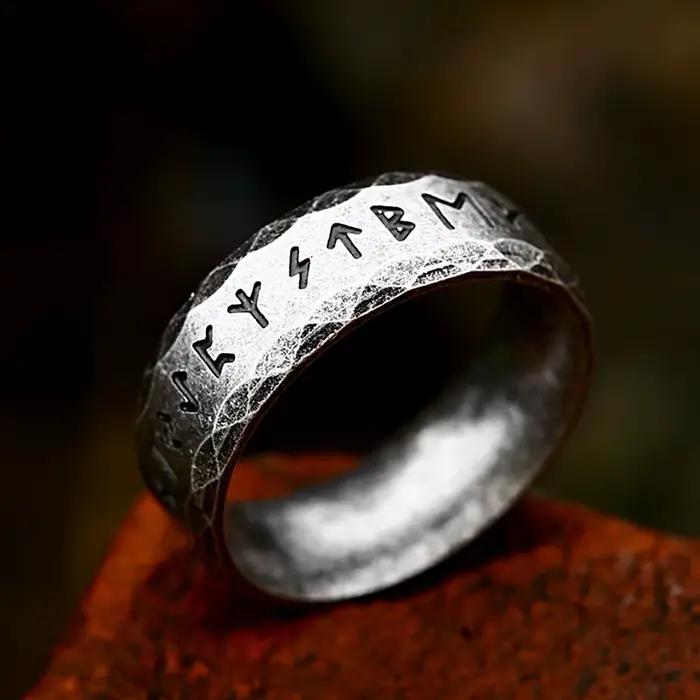 Bague Rune Viking Vintage en acier inoxydable