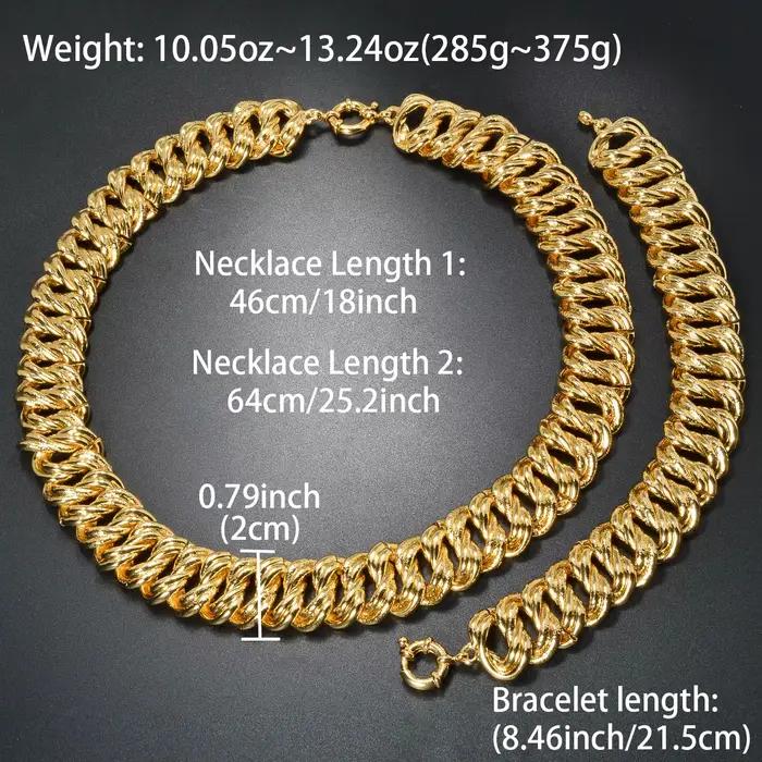 Ensemble de bijoux 2 pièces pour femme, collection de bracelets, collier de luxe plaqué or couleur or, chaînes pour homme à maillons épais, cadeau