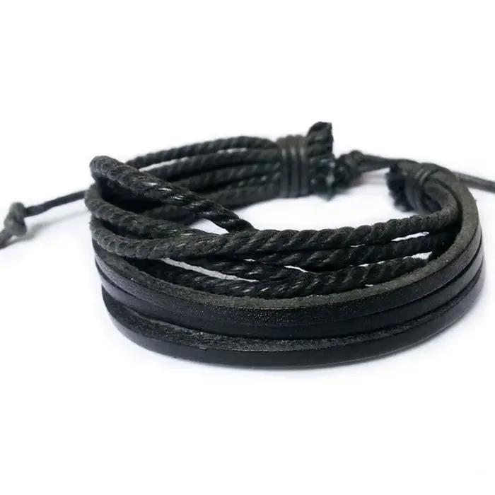 Bracelet en cuir tressé à la main, style décontracté, multi-couches, à lacets, pour homme