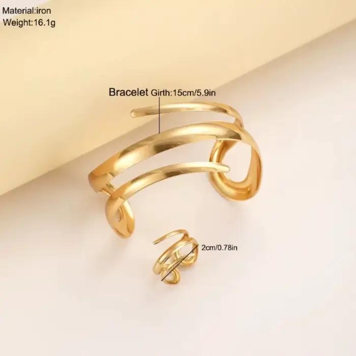 Ensemble de bijoux pour femmes, Bracelet épais européen et américain, couleur or, ligne géométrique, ensemble combiné de bagues