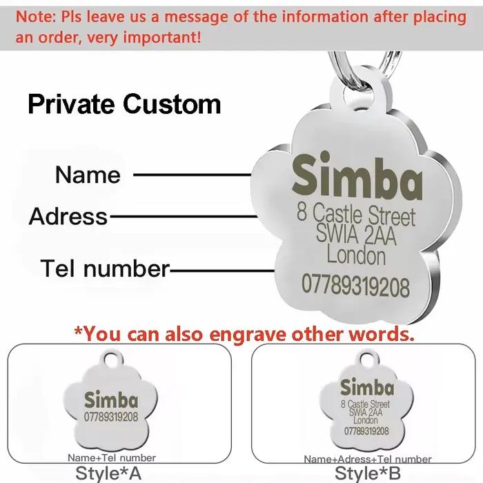 Étiquettes de plaque personnalisées gratuites pour chien et chat, nom d'identification pour chiot gravé, pendentif patte en alliage à paillettes, accessoires pour animaux de compagnie et chiens