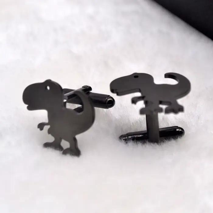 Boutons de manchette dinosaure de dessin animé, en acier inoxydable, fabrication de précision, accessoire élégant pour vêtements de cérémonie