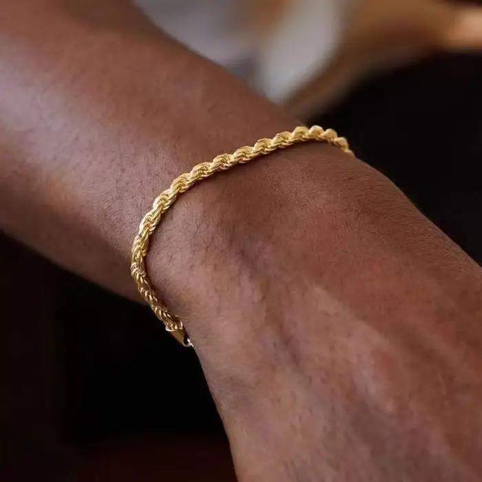 Bracelet chaîne torsadée pour homme, plaqué or 18 carats, acier inoxydable, bracelet à maillons cubains, classique, vintage, hip hop, bijoux pour homme
