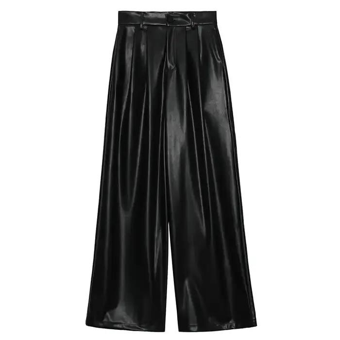 Pantalon en cuir PU pour femmes, nouveau Design, décontracté, taille haute, jambes larges, Baggy, Streetwear, tendance