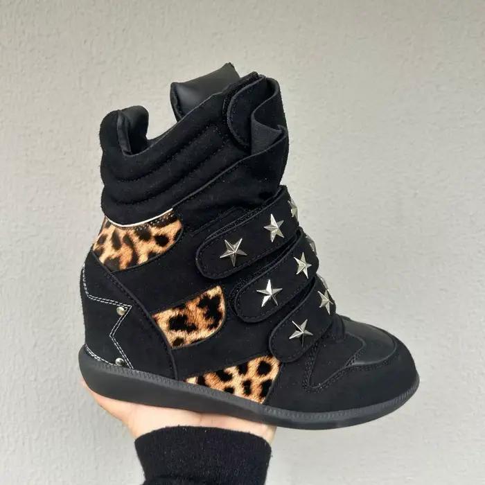 Nouvelles chaussures pour femmes, bottines en cuir véritable de luxe pour femme, chaussures de sport décontractées à imprimé léopard, chaussures de créateur, Botas Mujer
