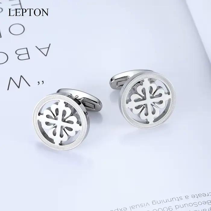 Lepton – boutons de manchette ronds en acier inoxydable pour hommes, couleur argent, cadeau de mariage, marié, Business