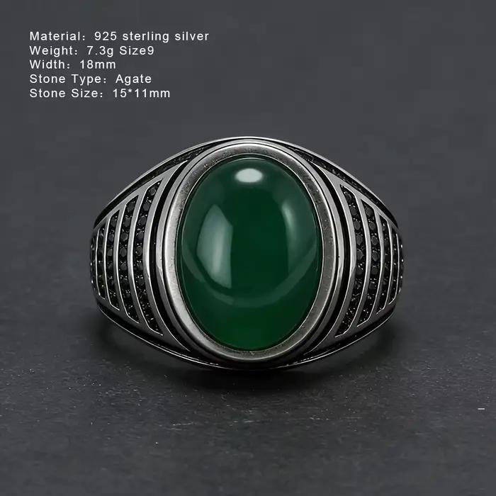 Bague vintage en argent 925 pour homme, bijou en pierre naturelle, onyx noir, dinde