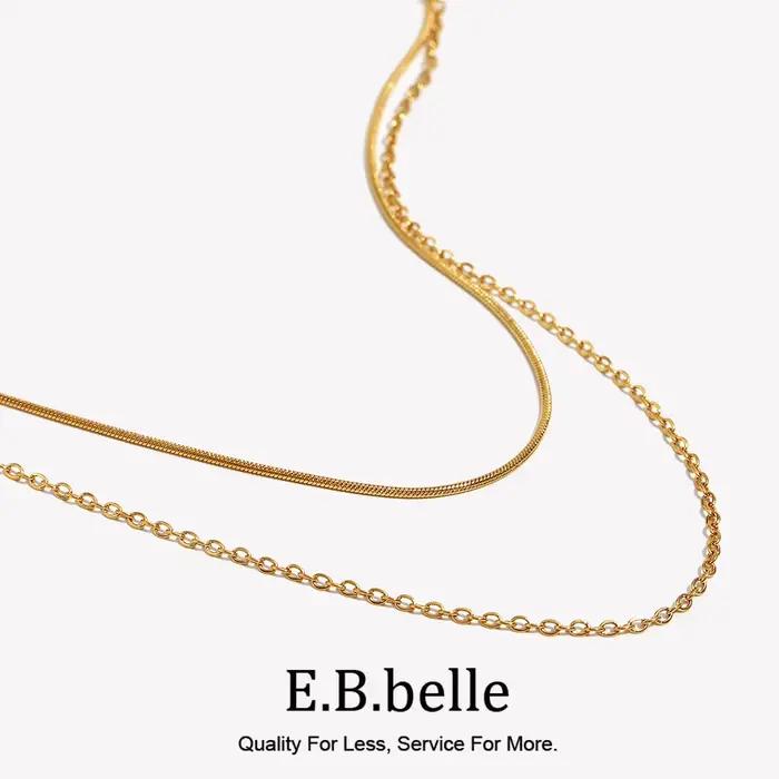E.B.belle – collier serpent à Double couche en acier inoxydable plaqué PVD, chaîne O, bijoux de déclaration empilables pour femmes