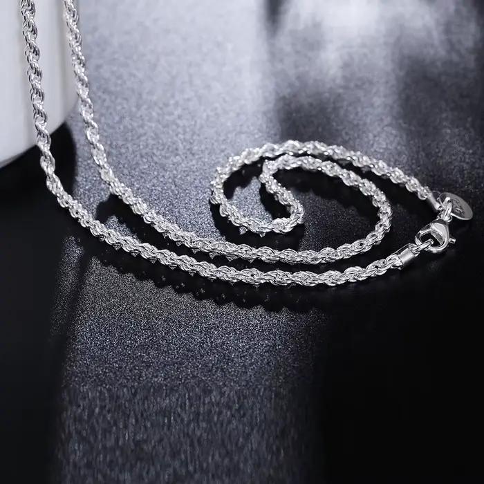 DOTEFFIL 925 argent Sterling 16/18/20/22/24 pouces 3mm chanvre corde chaîne collier pour les femmes mode mariage charme bijoux