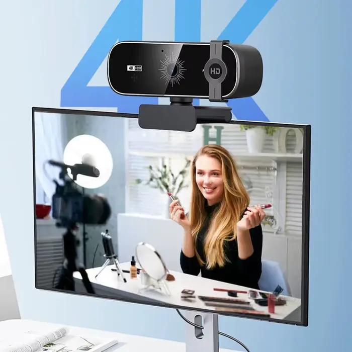 Webcam 4K pour PC, mise au point automatique avec télécommande, couvercle de confidentialité, webcam avec microphone, Plug & Play pour ordinateur portable/ordinateur de bureau, appels vidéo