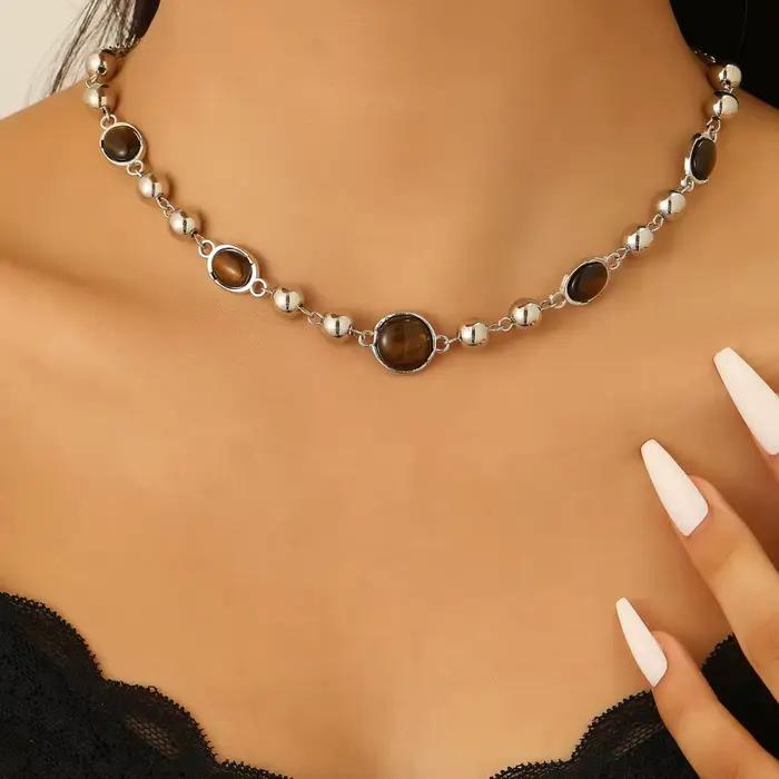 Collier en pierre d'oeil de tigre élégant pour femmes, cadeau pour soirée, mariage et occasions spéciales