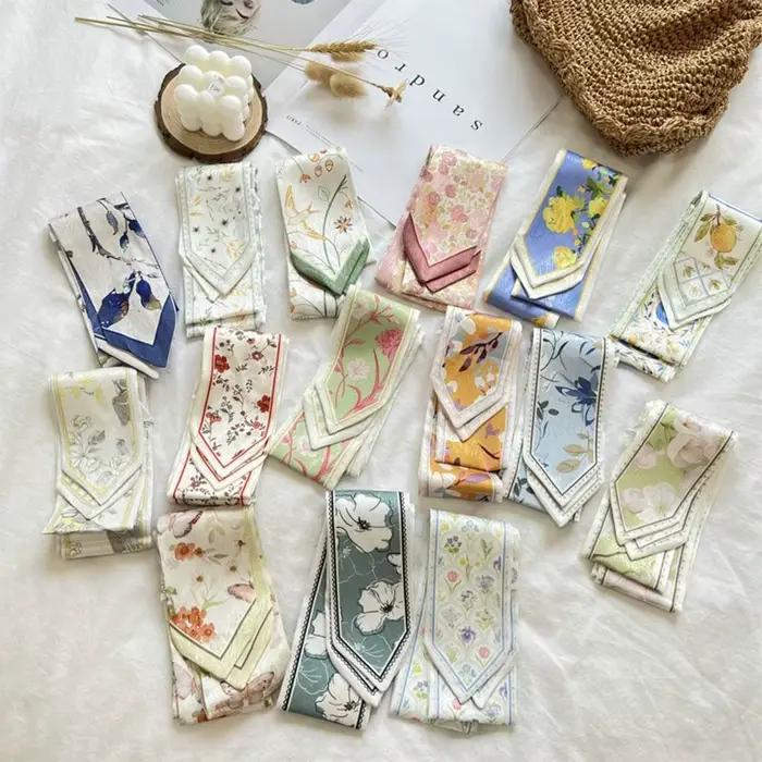 Foulard en ruban de soie satiné polyvalent, tendance, Long, fin, frais, Floral, cravate pour cheveux, accessoire de mode étroit pour femmes