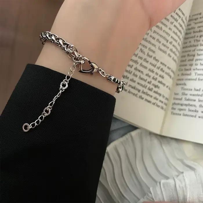 ANENJERY couleur argent vert carré Zircon épais Thain Bracelet femme Vintage fait à la main Thai argent bijoux