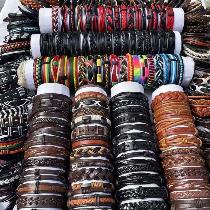 100 pcs/lot mode gros Bracelets en cuir hommes femmes mélange Styles aléatoire en vrac tressé Couple Bracelets bijoux cadeau MX14