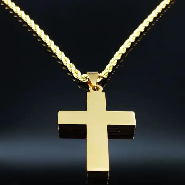 Collier en acier inoxydable avec grande croix de Jésus pour hommes et femmes, document doré, Hip Hop, cadeau masculin, bijoux longs, N1172S02