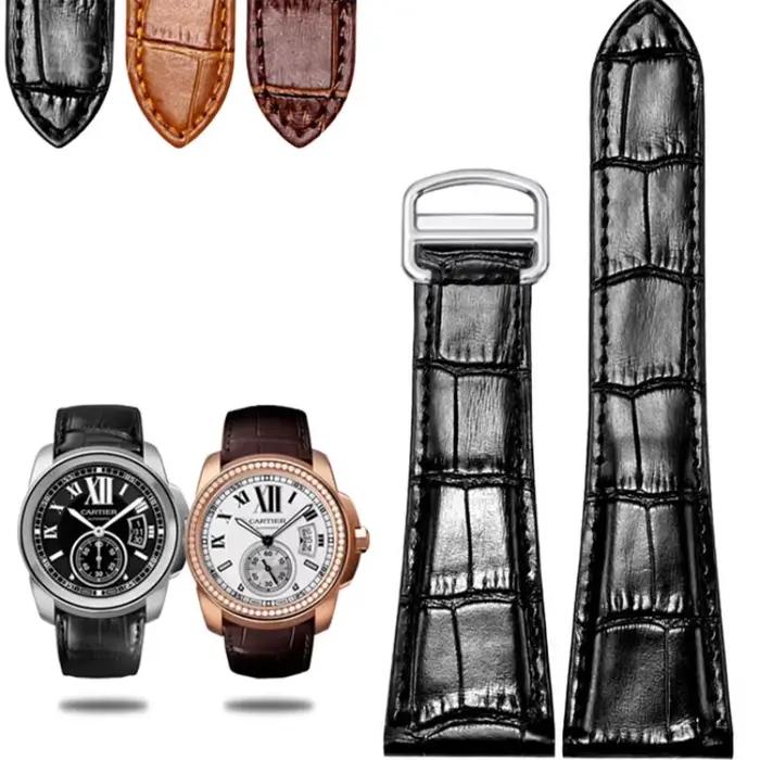 Pour Cartier Tank bracelet de montre hommes véritable cuir de vache Style Original londres Solo peau de vache montre chaîne Interface plate 18 20 23 25