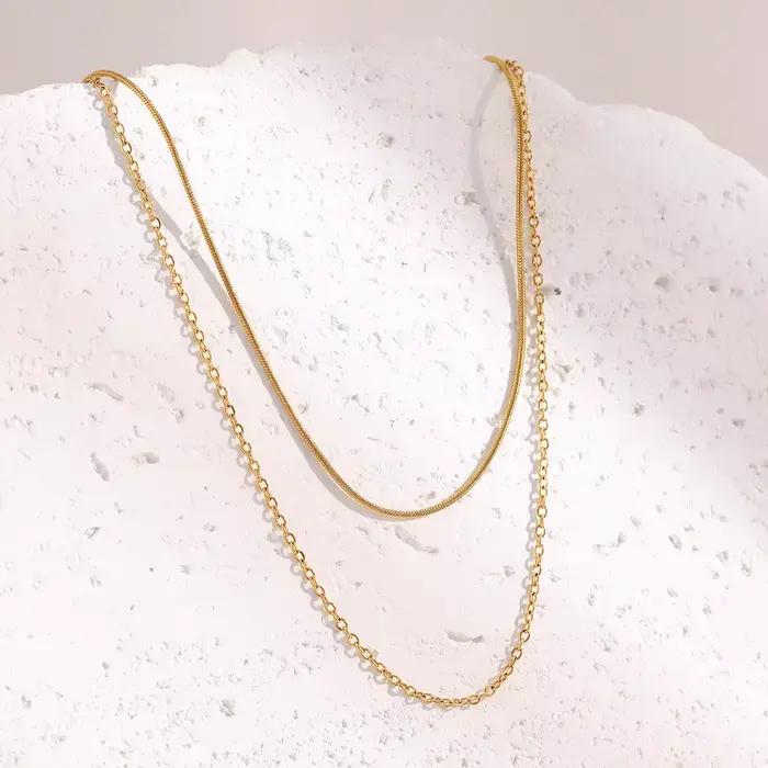 E.B.belle – collier serpent à Double couche en acier inoxydable plaqué PVD, chaîne O, bijoux de déclaration empilables pour femmes