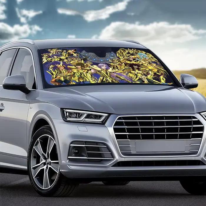 Chevaliers du zodiaque dessin animé imprimé voiture pare-brise pare-soleil couverture pliable automobile pare-soleil visière fenêtre Uv voitures garder au frais