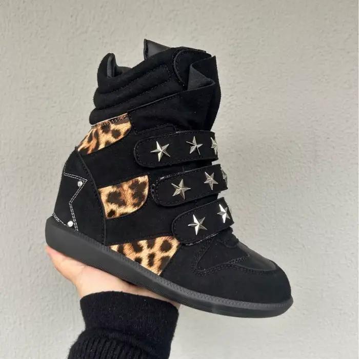 Nouvelles chaussures pour femmes, bottines en cuir véritable de luxe pour femme, chaussures de sport décontractées à imprimé léopard, chaussures de créateur, Botas Mujer