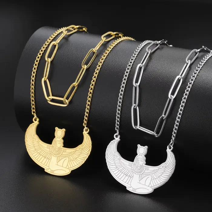Collier en acier inoxydable avec pendentif déesse Isis égyptienne Kkjoy, protection spirituelle, mythologie vintage, bijou de prière délicat unisexe, cadeau