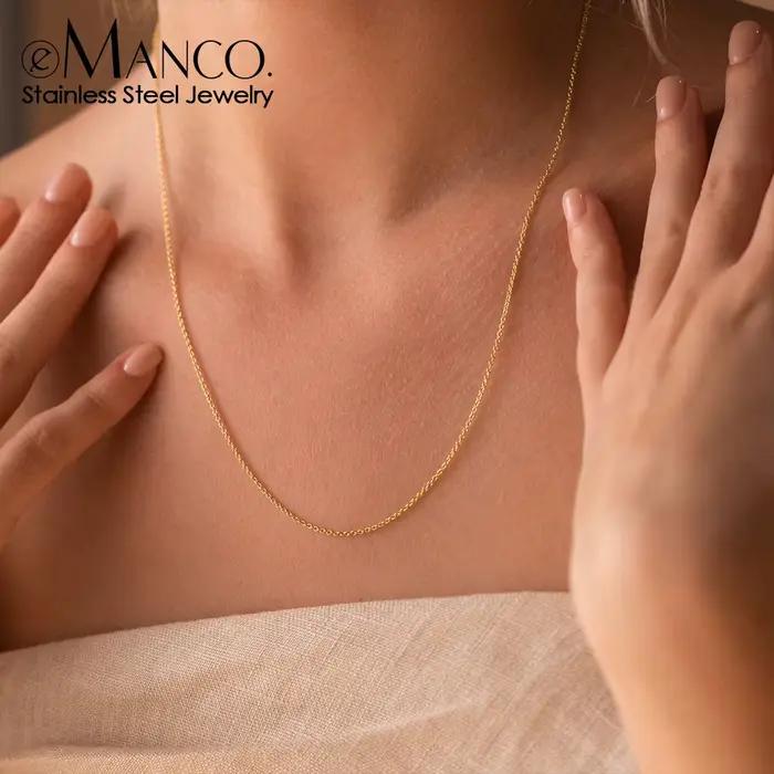 Collier court pour homme EManco Classic Fine Chain plaqué or, acier inoxydable, fermoir mousqueton amélioré, réglable, accessoires simples