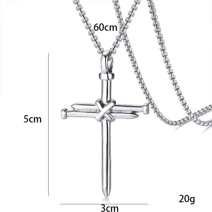 Collier pendentif croix à ongles pour hommes, Style Hip Hop Punk, couleur argent, chaîne en acier inoxydable, bijoux de fête de baptême d'église chrétienne