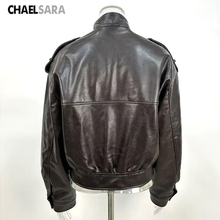 Nouvelle veste en similicuir pour femme 2026 – Tendance printemps-automne, col montant, manches longues, veste courte en PU