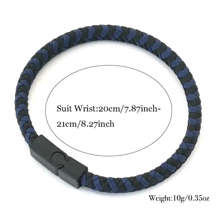 Bracelet à fermoir magnétique en cuir tressé à chevrons pour hommes