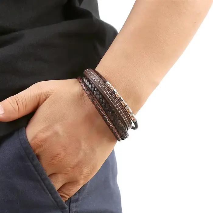 Classique nouveau Bracelet en cuir pour hommes 19/21/23 cm multicouche en cuir hommes Bracelets de perles bijoux de mode en gros livraison directe