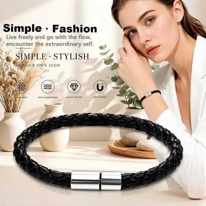 Bracelet en cuir tressé pour homme, fermoir magnétique de haute qualité, bracelet vintage réglable pour un usage quotidien