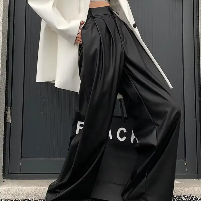 Pantalon en cuir PU pour femmes, nouveau Design, décontracté, taille haute, jambes larges, Baggy, Streetwear, tendance