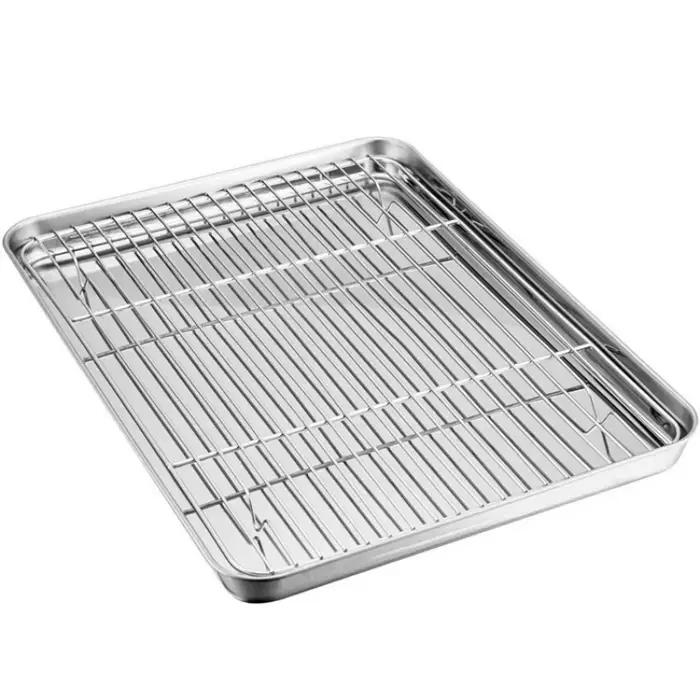 Plateau de cuisson avec support de refroidissement amovible, ensemble de plaques de cuisson en acier inoxydable, Non toxique, utilisé pour le four, plateau de barbecue, lavable au lave-vaisselle