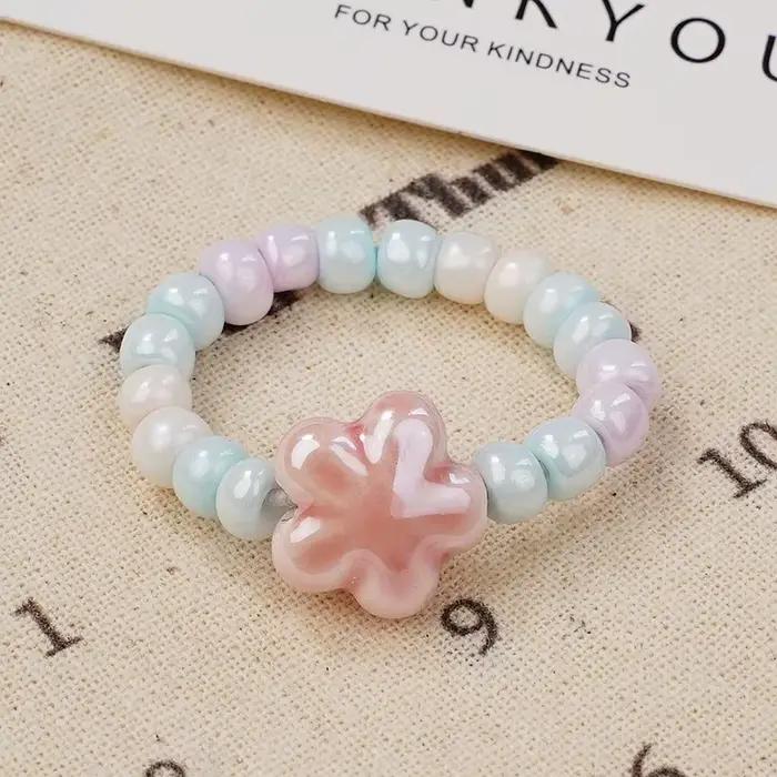 Bague en céramique colorée Macaron fleur pour femmes et hommes, bijoux à main Vintage pour amoureux, nouvelle collection