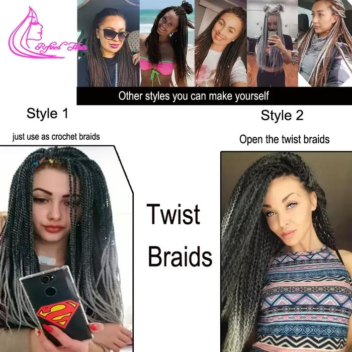 Cheveux raffinés synthétiques petites tresses au Crochet tresse torsadée sénégalaise 30 racines/pièce Extensions de cheveux tressés pour femmes africaines et filles