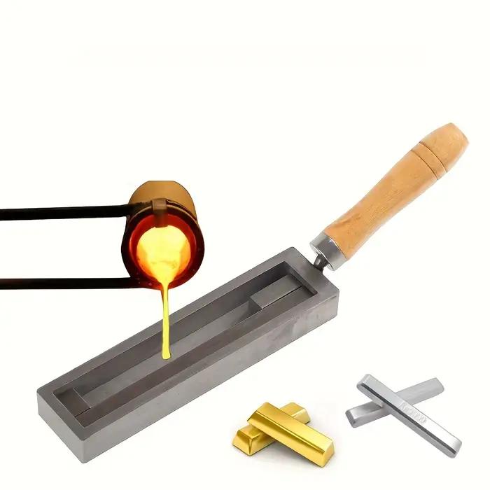 Moule de fabrication de bijoux à rainure pour l'huile et la fusion des métaux, moule à rainure pour l'huile pour la fabrication de barres rectangulaires dorées et argentées avec poignée en bois