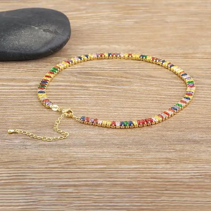 Nidin – collier de Tennis classique coloré pour hommes et femmes, rectangulaire, entièrement en Zircon, bijoux réglables, cadeau de fête de mariage