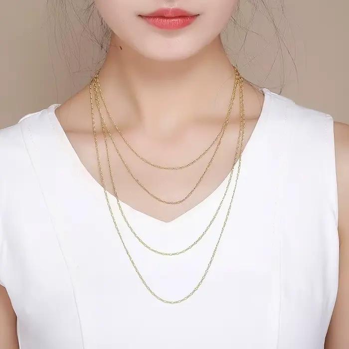 35 cm-80 cm 1.5mm 925 argent Sterling couleur or jaune italie Figaro chaîne Collier femmes bijoux Kolye Collier Collares Ketting