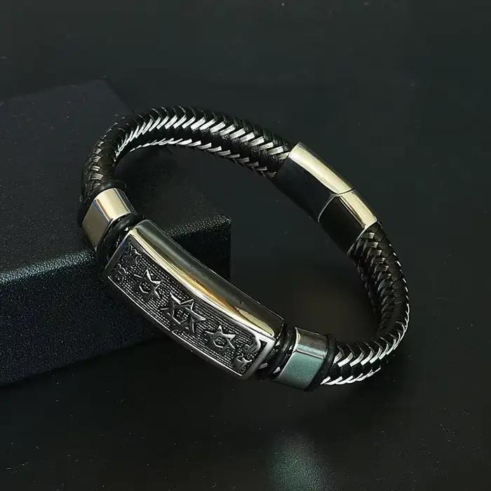 Bracelet en cuir maçonnique tressé à la main avec motifs cœur, hexagramme et crâne pour homme ou femme occasions spéciales