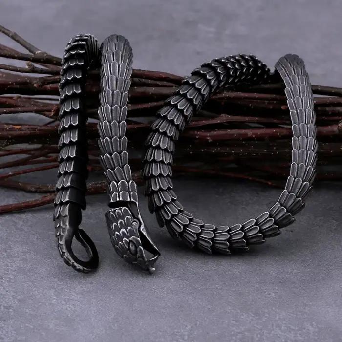Collier Viking Ouroboros en acier inoxydable pour hommes, collier de salle gothique punk, mode motard, bijoux à breloques vintage, cadeau, vente en gros