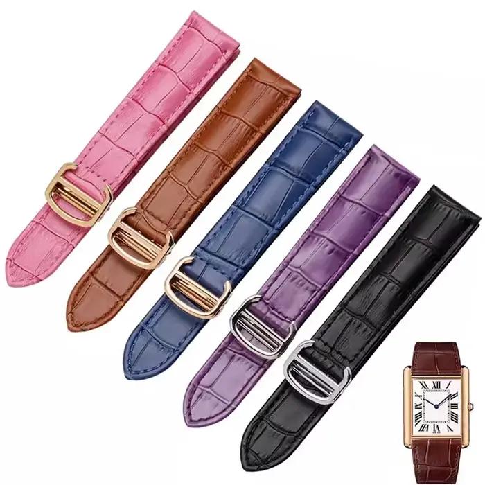 Bracelet de montre en cuir véritable pour Cartier Tank Solo, Bracelet de mode pour hommes et femmes, bracelets de montre de remplacement 14mm 16mm 18mm 20mm 22mm