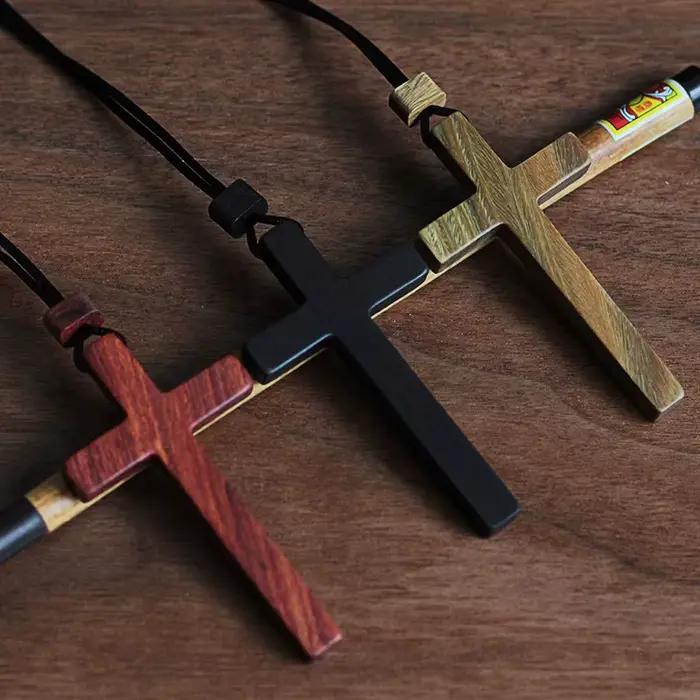 Collier croix en bois de santal chrétien, excavatrice en bois massif, artisanat chrétien, Rosarios catholiques de Jésus, Catolicos
