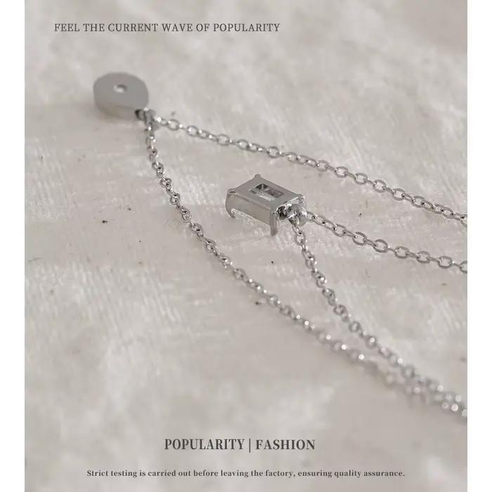 NiNice – collier en acier inoxydable, Double couche, empilé avec pendentif goutte d'eau en zircone cubique, à la mode, cadeau doux populaire
