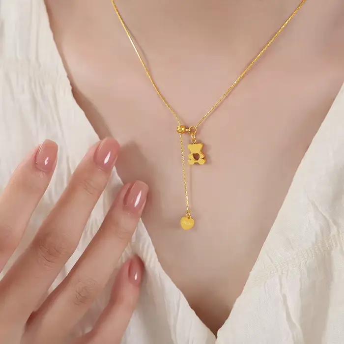 Marka nouveau ours pendentif coeur collier pour femmes en acier inoxydable plaqué or chaîne mode cou bijoux accessoires cadeau de fête