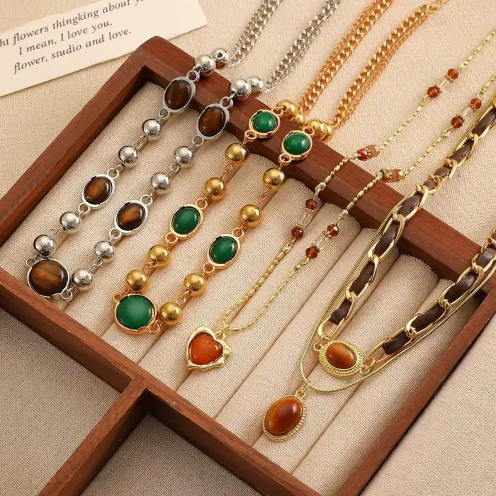 Collier en pierre d'oeil de tigre élégant pour femmes, cadeau pour soirée, mariage et occasions spéciales