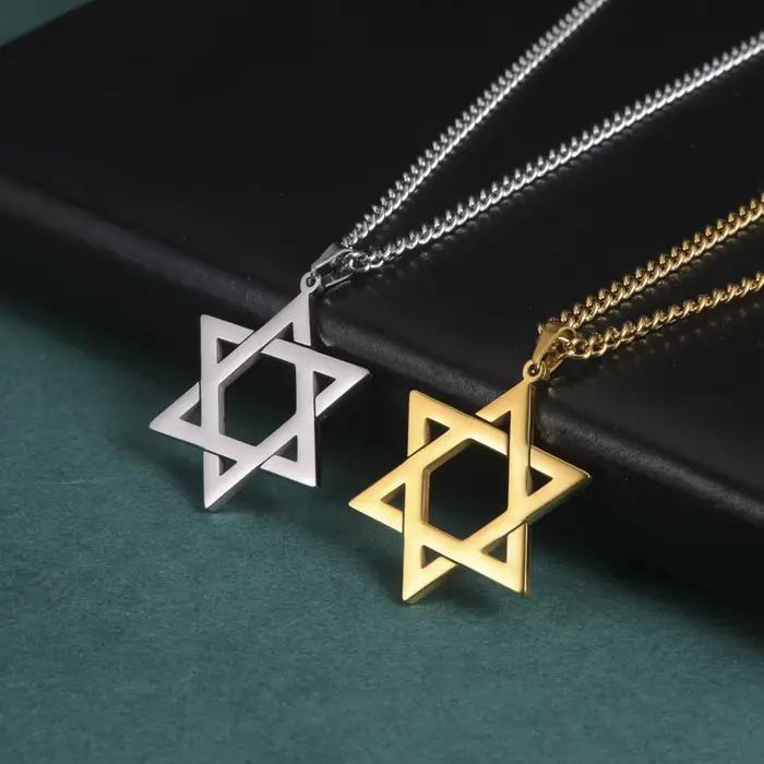 Collier pendentif étoile de David Hexagramme Skyrim pour hommes et femmes, en acier inoxydable noir, longue chaîne de cou, bijoux israéliens, judaïsme