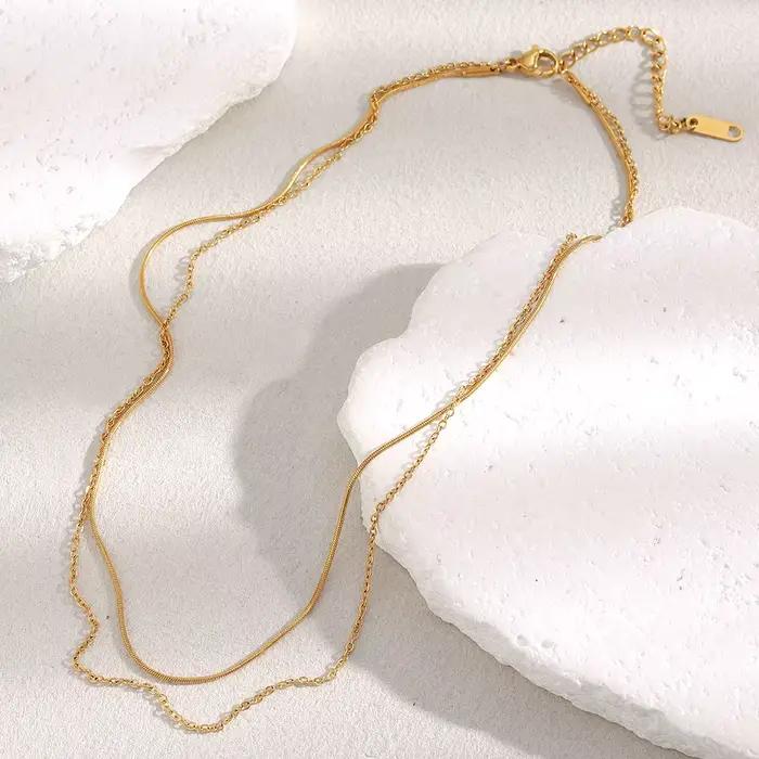 E.B.belle – collier serpent à Double couche en acier inoxydable plaqué PVD, chaîne O, bijoux de déclaration empilables pour femmes