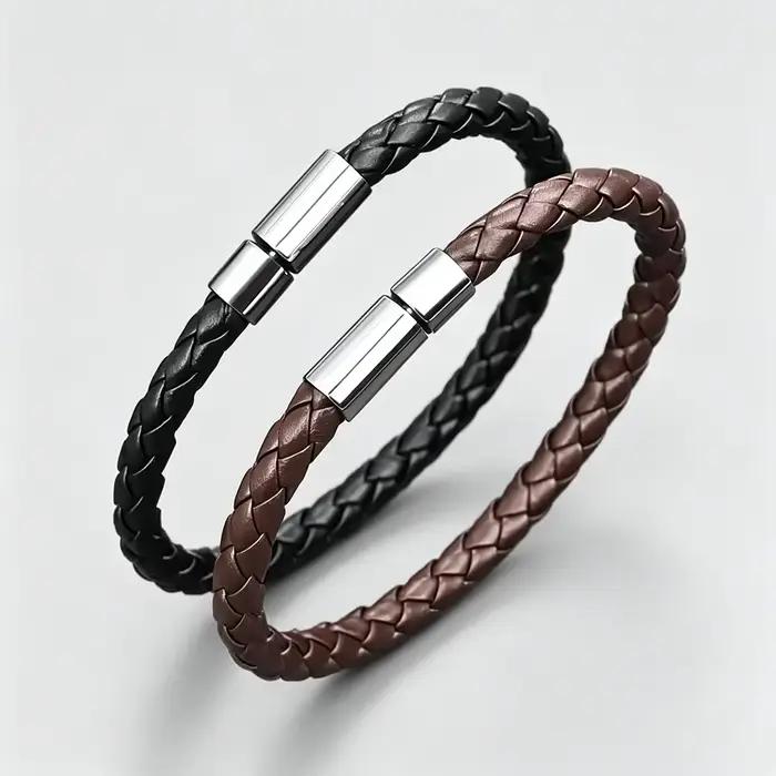 Bracelet en cuir tressé pour homme, fermoir magnétique de haute qualité, bracelet vintage réglable pour un usage quotidien