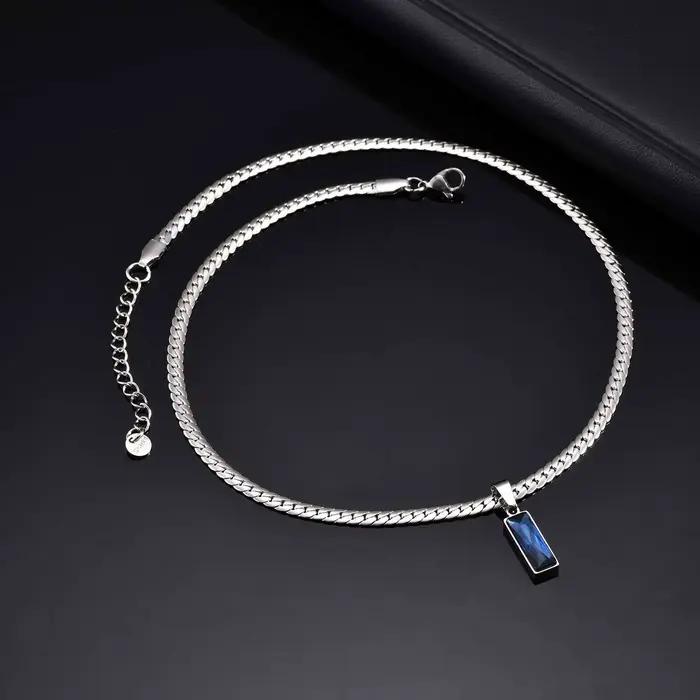 Collier pendentif géométrique bleu mer pour hommes et garçons, colliers plats en chaîne cubaine avec lame en acier inoxydable, cadeau de bijoux Cool Hip Hop